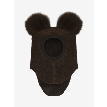Huttelihut Balaclava Wool Alpaca Pompoms - Dark Brown Melange