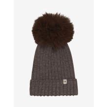 Hat Knit Alpaca Pompoms - Brown Melange